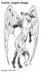 4_toes animal_genitalia anthro back_wings balls biped feet fully_sheathed genitals looking_up male muscular muscular_male nude sheath solo tail toes wings foxen canid canine fox mammal 1997 full-length_portrait greyscale monochrome portrait traditional_media_(artwork)