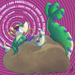 abstract_background ambiguous_gender anthro anthrofied big_diaper big_tail biped diaper excessive_feces feces green_body green_tail huge_diaper hyper hyper_feces hyper_soiling hypnosis mind_control pokemorph ringed_background ringed_eyes sagging_diaper soiled_diaper soiling solo stained_diaper tail text unclean_diaper used_diaper stormdragonblue nintendo pokemon animate_inanimate diaper_creature generation_5_pokemon pokemon_(species) reptile scalie snivy 2026 absurd_res digital_media_(artwork) english_text hi_res signature