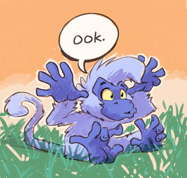 blue_body blue_fur feet fingernails fur grass hair nails nude plant prehensile_feet sitting solo speech_bubble tail toes yellow_sclera animancer aevsmonki atelid haplorhine mammal monkey new_world_monkey primate spider_monkey 2026 hi_res