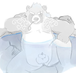 animal_genitalia anthro balls bath belly biped eye_scar facial_scar genitals leaf male penis penis_tip scar sheath sitting slightly_chubby solo tattoo water grizzlesbear lifewonders tokyo_afterschool_summoners gyobu_(tas) canid canine mammal raccoon_dog tanuki 2018 low_res