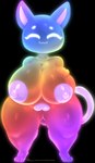 anthro big_breasts breasts female genitals huge_breasts multicolored_body nipples nude pussy short_stack slightly_chubby solo sparklefur thick_thighs sadflowerhappy rainbow_(sadflowerhappy) domestic_cat felid feline felis mammal 2022 absurd_res colorful_theme hi_res