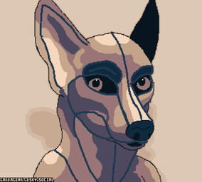 ambiguous_gender anthro biped black_eyes black_sclera blue_eyebrows blue_nose creepy creepy_face empty_stare eyebrows hairless looking_at_viewer machine pale_skin simple_background simple_coloring simple_colors solo synthetic garbage_art canid canine canis jackal mammal robot robot_anthro 2025 brown_theme bust_portrait cel_shading digital_media_(artwork) pixel_(artwork) portrait restricted_palette shaded simple_shading