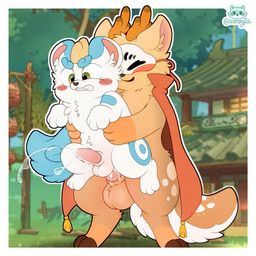anal_orgasm anthro anthro_on_feral anthro_penetrating anthro_penetrating_feral anthro_penetrating_male antlers balls bestiality blush blush_stickers bodily_fluids border brown_body brown_fur cape clenched_teeth clothing cum cum_in_ass cum_inside cum_while_penetrated cumshot duo ejaculation erection erection_while_penetrated feral feral_penetrated fleshlight_position from_behind_position fur genital_fluids genitals green_eyes hands-free holding_partner horn larger_anthro larger_male male male/male male_anthro male_feral male_on_feral male_penetrated male_penetrating male_penetrating_feral male_penetrating_male mask orgasm outline penetration penis sex size_difference smaller_feral smaller_male smaller_penetrated teeth white_body white_border white_fur xenoyia fabulous_beasts mythology sibuxiang_the_deer_(fabulous_beasts) tianlu_(fabulous_beasts) deer mammal mythological_creature pixiu 1:1 colored hi_res watermark