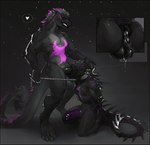 anthro anus backsack balls black_background black_body butt collar dominant dominant_male duo fellatio genitals hand_on_head hands_behind_back heart_symbol kneeling kneeling_oral_position leash leash_pull leashed_collar male male/male nipples oral penile penis purple_body rear_view sex simple_background spikes spikes_(anatomy) spines submissive submissive_male totsaarkonn mythology dragon mythological_creature mythological_scalie scalie