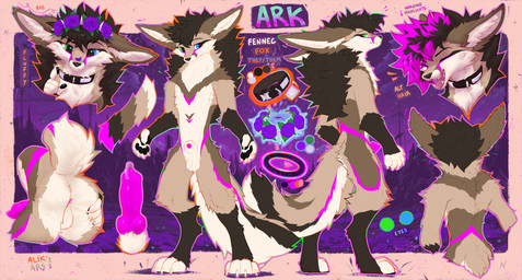 animal_genitalia animal_penis anthro anus balls black_collar black_nose blue_eyes bodily_fluids brown_body brown_fur canine_genitalia canine_penis claws collar eyes_closed fur genital_fluids genitals green_eyes heterochromia knot male penis penis_tip pink_anus pink_penis precum sheath solo white_balls white_body white_claws white_fur alikars canid canine fennec_fox fox mammal true_fox hi_res model_sheet