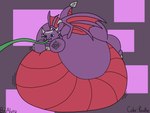 air_inflation belly belly_expansion big_belly big_butt blue_eyes bracelet butt claws collar expansion female feral horn hose hose_in_mouth hose_inflation huge_belly huge_butt hyper hyper_belly hyper_butt hyper_inflation immobile inflation inflation_fetish jewelry motion_lines multicolored_body puffed_cheeks purple_background purple_body purple_tail purple_wings red_body red_tail simple_background smile solo spiked_bracelet spiked_collar spikes swelling tail text two_tone_body two_tone_tail wings alvro reathe third-party_edit activision mythology skylanders spyro_the_dragon cynder dragon mythological_creature mythological_scalie scalie 2025 4:3 artist_name color_edit colored digital_media_(artwork) flat_colors hi_res portrait three-quarter_portrait
