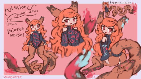 blush clothing eyelashes female freckled_face freckled_shoulders freckles fur hair long_eyelashes long_hair paint panties paws solo sweater_dress tail underwear unusual_anatomy unusual_tail chaosferret lusion domestic_ferret humanoid mammal mammal_taur mustelid mustelid_taur musteline taur true_musteline weasel 16:9 4k absurd_res hi_res model_sheet widescreen