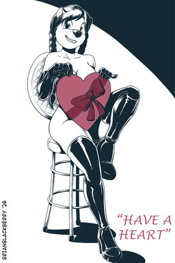 anthro armwear boots bow_(feature) braided_hair braided_pigtails breasts card cleavage clothed clothing convenient_censorship elbow_gloves female footwear furniture gloves hair handwear heart_symbol high_heeled_boots high_heels legwear looking_at_viewer sharp_teeth shoes sitting smile solo stool teeth thigh_boots thigh_highs brian_mcpherson annie_(brian_mcpherson) beaver mammal rodent 2026 2:3 dated hi_res restricted_palette