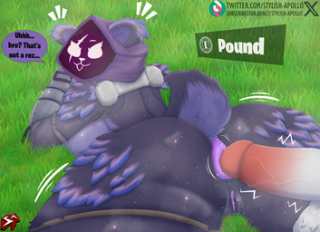 anal_prodding anthro anus armor asking_viewer balls belt big_anus big_balls big_breasts big_butt big_penis bodily_fluids bottomless bottomless_female breasts butt button_prompt clothed clothing dialogue disembodied_penis duo emanata faceless_character faceless_male female fluffy_balls fur gameplay_mechanics gauntlets genitals glistening glistening_anus glistening_breasts glistening_butt gloves glowing glowing_eyes grass handwear hoodie imminent_anal imminent_sex looking_at_viewer looking_back looking_back_at_viewer lying male male/female mostly_nude motion_lines musk on_front penis plant presenting presenting_anus presenting_hindquarters presenting_vulva puffy_anus purple_anus purple_body purple_fur purple_vulva red_penis shadow_face solo_focus sparkles subscribestar_logo surprised sweat sweaty_breasts sweaty_butt talking_to_viewer text thick_thighs topwear tremble_spikes twitter_handle twitter_logo vulva white_body white_fur wide_hips stylish_apollo epic_games fortnite subscribestar twitter raven_team_leader bear mammal hi_res story story_in_description