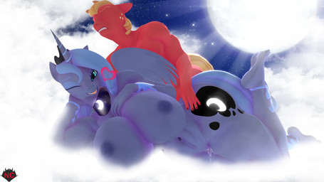 anthro big_breasts blonde_hair blue_body blue_eyes blue_hair bodily_fluids breasts cloud crown cum duo feet female full_moon genital_fluids hair headgear heart_symbol horn huge_breasts humanoid_feet jewelry looking_at_viewer male male/female moon necklace one_eye_closed plantigrade red_body sex star tiara vaginal_fluids wings wink winking_at_viewer naughty_cube friendship_is_magic hasbro my_little_pony mythology big_macintosh_(mlp) princess_luna_(mlp) earth_pony equid equine horse mammal mythological_creature mythological_equine pony winged_unicorn 16:9 3d_(artwork) 4k absurd_res digital_media_(artwork) hi_res widescreen