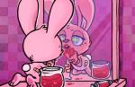 alternative_fashion anthro blood blue_eyes bodily_fluids creepy_cute drugs female fur heart_symbol j-fashion long_ears menhera mirror open_mouth solo superflat syringe tongue cuteosphere lagomorph leporid mammal rabbit