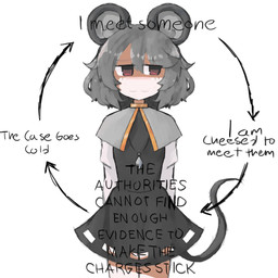 :3 black_clothing black_dress blush capelet clothed clothed_female clothed_humanoid clothing dress female grey_capelet grey_clothing grey_hair hair jewelry necklace pendant red_hair simple_background solo text white_background white_sleeves iesonatana cheesed_to_meet_you touhou nazrin animal_humanoid humanoid mammal mammal_humanoid mouse_humanoid murid murid_humanoid murine murine_humanoid rodent rodent_humanoid 1:1 absurd_res english_text hi_res meme