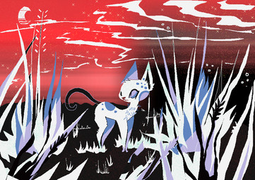 ambiguous_gender black_tail blue_body blue_fur cloud detailed_background feral fur grass multicolored_body multicolored_fur outside plant red_sky sky solo tail white_body white_fur naircat domestic_cat felid feline felis mammal 2017 digital_media_(artwork) microsoft_paint_(artwork)