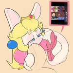 anthro bodily_fluids bored bottomless buckteeth butt clothed clothing fellatio female fur gold_crown male male/female oral penile saliva sex solo teeth white_body severingaxis183 mario_bros mario_plus_rabbids_kingdom_battle nintendo raving_rabbids rayman_(series) ubisoft rabbid_peach lagomorph mammal rabbid crossover hi_res