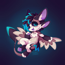 4_ears anthro black_sclera blue_body blue_eyes blue_feathers brown_body brown_feathers chest_tuft chibi crotch_tuft feathered_wings feathers featureless_crotch female fluffy inner_ear_fluff looking_at_viewer multi_ear nude open_mouth open_smile pawpads purple_inner_ear purple_pawpads purple_tongue simple_background smile solo tail tan_body tan_feathers tan_inner_ear_fluff tongue tuft winged_arms wings jinxit avali avian 1:1 2022 absurd_res digital_drawing_(artwork) digital_media_(artwork) hi_res