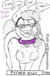 2014 2:3 addiction anthro anthrofied bent_over black_and_white bodily_fluids breasts collar cum cum_addicted cum_addiction cum_in_hair cum_on_eyewear cum_on_face cum_on_glasses dialogue earth_pony english_text equid equine eyewear fall_of_equestria female fucked_silly genital_fluids glasses hair hasbro hi_res horse mammal mind_break monochrome my_little_pony nipples nude open_mouth pony profanity purple_collar solo strangerdanger text tongue tongue_out