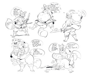 anal anal_penetration anthro belly big_belly big_penis bulge clothing clothing_aside dialogue duo genitals holding_another male male/male male_pred melee_weapon penetration penis sex sword text torch vore weapon darkcresentskymin canid canine fox mammal procyonid raccoon english_text hi_res
