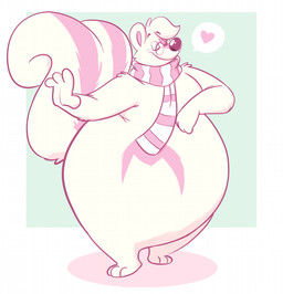 3_toes 4_fingers anthro big_tail biped blush closed_smile clothing curled_tail eyebrows eyes_closed eyewear feet fingers fur glasses green_background hair heart_symbol humanoid_hands male male_anthro markings mostly_nude mostly_nude_anthro mostly_nude_male mouth_closed multicolored_body multicolored_fur multicolored_scarf overweight overweight_anthro overweight_male pattern_clothing pattern_scarf pince-nez pink_body pink_fur pink_inner_ear pink_scarf pink_stripes plantigrade round_glasses scarf scarf_only simple_background skunk_tail smile solo speech_bubble standing striped_body striped_clothing striped_fur striped_markings striped_scarf striped_tail stripes tail tail_markings three-quarter_view toes toony two_tone_body two_tone_fur two_tone_scarf two_tone_tail white_background white_body white_fur white_hair white_scarf kitsunezero nargle nargle_(nargleflex) mammal mephitid skunk striped_skunk digital_drawing_(artwork) digital_media_(artwork) flat_colors full-length_portrait hi_res portrait