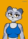 anthro bra choker clothing ear_piercing eyeliner female fur grey_body grey_fur jewelry makeup necklace piercing solo sports_bra underwear yellow_eyes ouchlucas felid mammal pantherine snow_leopard absurd_res hi_res