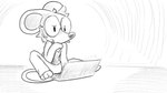 16:9 3_toes animal_crossing anthro barefoot bodily_fluids clothed clothing computer dragonweirdo electronics english_text eyewear feet female glasses greyscale hi_res laptop mammal monochrome mouse murid murine nintendo pajamas petri_(animal_crossing) rodent round_glasses sitting sitting_on_ground solo story story_in_description sweat sweatdrop text toes wearing_glasses widescreen