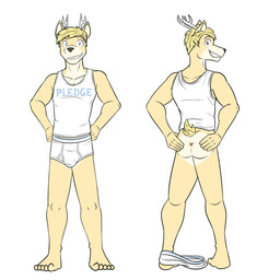 anthro anus barefoot blonde_hair blue_eyes briefs butt clothed clothing detailed_anus feet front_view hair hand_on_butt hand_on_own_butt looking_at_viewer looking_back male partially_clothed presenting presenting_anus rear_view scut_tail shirt short_tail simple_background smile smiling_at_viewer solo spread_anus spread_butt spreading spreading_own_butt standing tail tank_top text text_on_clothing tighty_whities topwear underwear underwear_down white_briefs white_clothing white_underwear fuze bennett_cervinus deer mammal hi_res