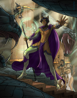 5_fingers areola armband armlet black_hair bottomwear breasts brown_areola brown_body brown_nipples brown_skin cape casual_exposure clenched_teeth cloak clothed clothing column dark_hair detailed_background digit_ring egyptian egyptian_clothing erect_tail eyebrows eyelashes eyes_closed fangs female feral fight finger_ring fingers gold_(metal) gold_jewelry green_body green_eyes green_scales group hair holding_object holding_staff holding_weapon humanoid_hands ineffective_clothing inside jewelry legwear loincloth long_hair magic magic_user male markings melee_weapon monotone_hair muscular muscular_male navel nipple_piercing nipples open_mouth open_smile outstretched_arm pecs piercing pink_areola pink_nipples pink_tongue polearm ring ring_(jewelry) ring_(marking) ringed_tail scales short_hair silver_(metal) silver_jewelry skimpy slim smile snake_hood spread_arms staff stairs standing stockings striped_markings striped_tail stripes tail tail_markings tan_body tan_skin teeth thigh_highs thin_tail tongue topless usekh weapon wristband rubendevela animal_humanoid cat_humanoid cobra domestic_cat felid felid_humanoid feline feline_humanoid felis humanoid mammal mammal_humanoid reptile scalie snake 2006 signature