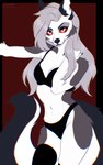 5_fingers anthro black_nose clothing eyebrows eyelashes female fingers grey_body grey_hair hair long_hair looking_at_viewer nails piercing red_sclera solo alisa-walker helluva_boss loona_(helluva_boss) absurd_res hi_res