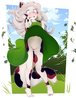 4_toes 5_fingers anthro black_ears blush breasts clitoris clothed clothing dress exposed feet female fingers fur genitals green_clothing green_dress hair loli looking_down monotone_clothing monotone_dress mottled multicolored_body multicolored_fur multicolored_tail no_underwear piebald small_breasts solo tail teeth toes vulva wardrobe_malfunction wind young young_anthro young_female sicmop selene_blackcat calico_cat domestic_cat felid feline felis mammal 2020 hi_res