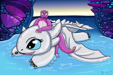 animal_pool_toy anthro cave chest_markings female fungus happy heart_(marking) heart_on_body heart_symbol inflatable looking_at_viewer male markings mushroom pool_toy sky smile solo star star_(marking) star_on_body star_polygon sunset tail tail_markings water kitsukoart dreamworks european_mythology how_to_train_your_dragon mythology nubless zoran animate_inanimate dinosaur dragon fury_(httyd) light_fury living_inflatable mythological_creature mythological_scalie prehistoric_species reptile scalie theropod tyrannosaurid tyrannosauroid tyrannosaurus tyrannosaurus_rex western_dragon 3:2 hi_res