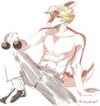 abs anthro athletic athletic_anthro athletic_male blonde_hair bone_frill bottomwear clothed clothing eyewear fingers frill_(anatomy) green_eyes grey_bottomwear grey_clothing grey_pants hair long_tail male multicolored_body multicolored_scales orange_body orange_scales pants pecs scales short_hair simple_background sitting snout solo spiked_tail spikes spikes_(anatomy) sunglasses tail topless topless_anthro topless_male two_tone_body two_tone_scales white_background white_body white_scales jazzelart cavemanon_studios snoot_game leonard_(snoot_game) dinosaur hadrosaurid ornithischian ornithopod parasaurolophus prehistoric_species reptile scalie 2024 artist_name digital_drawing_(artwork) digital_media_(artwork) hi_res watermark