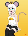 black_bottomwear black_clothing black_pants blue_eyes bottomwear clothing female hair legwear mouse_ears mouse_tail pants shirt simple_background solo tank_top teal_eyes thigh_highs topwear white_clothing white_hair white_shirt white_tank_top white_topwear yellow_background yeetboi420z it's_on_the_mouse animal_humanoid humanoid mammal mammal_humanoid mouse_humanoid murid murid_humanoid murine murine_humanoid rodent rodent_humanoid hi_res meme