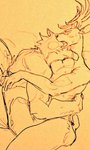 anthro antlers bite biting_another biting_partner blush bodily_fluids breath duo fur horn hug male male/male neck_bite nibbling nude panting predator/prey saliva sex sweat teeth throat_biting wuffinarts beastars legoshi_(beastars) louis_(beastars) canid canine canis cervine deer mammal red_deer wolf 2020 monochrome traditional_media_(artwork)