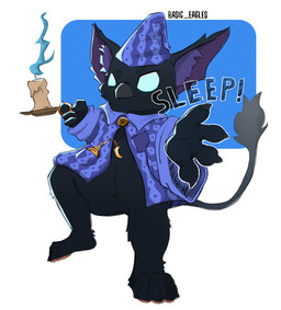 3_toes 4_fingers accessory ambiguous_anthro ambiguous_gender anthro barefoot barely_visible_pawpads beak beak_closed big_ears biped black_beak black_body black_fur black_tail black_tail_tuft blue_eyes bottomless bottomless_ambiguous bottomless_anthro candle candlestick chain_accessory claws clock clothed clothed_ambiguous clothed_anthro clothing crescent_moon ears_up empty_eyes eyebrows featureless_crotch feet finger_claws fingers front_view fur glowing glowing_eyes hat headgear headwear hindpaw holding_candle holding_object moon mouth_closed nightcap one_leg_up open_clothing open_topwear orange_pawpads pajamas pattern_clothing pattern_hat pattern_headgear pattern_headwear pattern_topwear pawpads paws pocketwatch purple_clothing purple_hat purple_headgear purple_headwear purple_inner_ear purple_pajamas purple_topwear raised_leg reaching_out semi-anthro simple_background sleepwear solo tail tail_tuft text toe_claws toes topwear tuft watch young young_ambiguous young_anthro basic_eagles_(artist) deadlock_(game) mythology valve rem_(deadlock) avian chimera dream_creature gryphon mythological_avian mythological_creature 2026 english_text hi_res