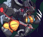 action_pose anthro big_breasts breasts butt cross-popping_vein female glowing glowing_body machine pose solo tagxo_(artist) bandai_namco digimon digimon_(species) machinedramon hi_res