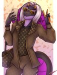 5_fingers anthro clothed clothing fingers male smile solo shumey louis_vuitton scalie 2020 digital_media_(artwork) hi_res