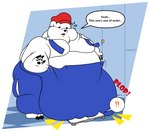 anthro belly big_belly big_cheeks big_moobs black_pawpads blue_clothing blue_overalls bodily_fluids button_(fastener) button_pop clothed clothing dialogue exclamation_point fur hat headgear headwear huge_belly hyper hyper_belly male moobs morbidly_obese morbidly_obese_anthro morbidly_obese_male obese obese_anthro obese_male open_mouth overalls overweight overweight_anthro overweight_male pawpads red_clothing red_hat red_headwear shirtless solo sound_effects speech_bubble standing sweat sweatdrop text topless torn_clothing wardrobe_malfunction weighing_scale white_body white_fur pitchblackdark nintendo warioware shopkeeper_polario bear mammal polar_bear ursine 2023 alternate_version_at_source english_text hi_res