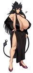 big_breasts black_hair breasts cleavage clothed clothing female hair hand_on_hip huge_breasts humanoid_pointy_ears long_hair not_furry pointy_ears simple_background solo white_background airisubaka cassandra_asmolith demon demon_humanoid humanoid 2021 absurd_res hi_res signature