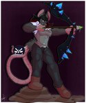 anthro bomb bow_(weapon) clothing explosives female holding_object holding_weapon looking_at_viewer ranged_weapon simple_background slim_female solo tail_grabbing_object weapon shortfuze atlyss mammal murid murine rat rodent 5:6 absurd_res hi_res shaded