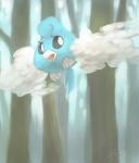 ambiguous_gender black_eyes flying open_mouth outside plant scared solo tree yassui nintendo pokemon avian generation_3_pokemon pokemon_(species) swablu