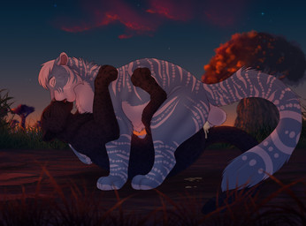 anal anal_penetration arched_back balls baobab_tree black_spots blue_body bodily_fluids cloud cum cum_in_ass cum_inside cum_on_ground dominant dominant_male duo dusk ejaculation evening eyes_closed feral feral_on_feral feral_penetrated feral_penetrating feral_penetrating_feral french_kissing from_front_position genital_fluids genitals grass hair kissing larger_dom larger_male leaking_cum looking_pleasured lying making_out male male/male male_on_bottom male_on_top male_penetrated male_penetrating male_penetrating_male missionary_position night on_back on_bottom on_top one_sided_climax penetration penile penile_penetration penis_in_ass pink_ears plant rock savanna sex size_difference smaller_male smaller_penetrated spots stripes submissive submissive_male sunset tree white_hair white_stripes conditional_dnp lynxbrush disney the_lion_king fan_character jumwo semiceri felid leopard mammal pantherine tiger hi_res