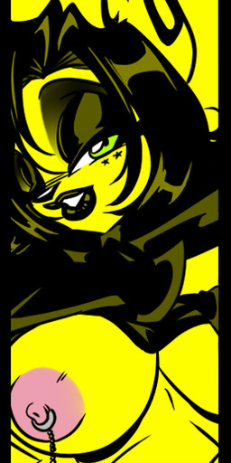 anthro anthrofied big_breasts biped black_body black_fur black_hair breasts clothing cross female fur genitals gloves green_eyes hair handwear legwear makeup nipple_piercing nipples piercing pokemorph solo standing stockings vulva wide_hips yellow_body yellow_fur crystal-for-ever nintendo pokemon generation_1_pokemon pikachu pokemon_(species) 2011 digital_media_(artwork) hi_res long_image tall_image yellow_theme