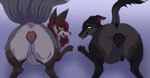 animal_genitalia animal_pussy anus black_anus black_body black_fur black_pussy blush butt canine_genitalia canine_pussy duo female feral feral_with_hair fluffy fluffy_tail fur genitals grey_body grey_fur hair looking_at_viewer looking_back looking_back_at_viewer multi_tail presenting presenting_hindquarters pussy raised_tail rear_view red_hair tail take_your_pick tongue tongue_out whiskers conditional_dnp puddingpaw canid canine canis domestic_dog fox mammal hi_res
