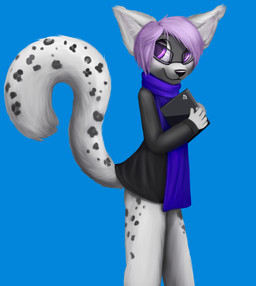 anthro black_nose computer electronics female fur hair simple_background smile solo spots tablet tablet_computer jamesfoxbr felid leopard mammal pantherine 2013 digital_media_(artwork) hi_res shaded