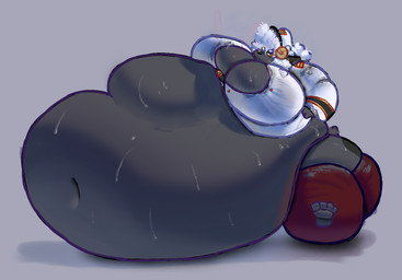 anthro belly big_belly bodily_fluids bulging_stomach clothing glistening glistening_belly huge_belly hyper hyper_inflation inflated_breasts inflated_limbs inflation inflation_valve male navel overweight slosh sloshing_belly solo sweat anom_vall sauce_(sheep) bovid caprine mammal sheep