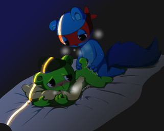 anthro blush bodily_fluids cum duo genital_fluids male male/male sweat unknown_artist happy_tree_friends flippy_(htf) splendid_(htf) hi_res