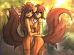 2022 anthro apogee_(tinygaypirate) areola arm_markings arm_tattoo arm_tuft big_tail black_areola black_nipples black_nose blurred_background breast_squish breasts breasts_frottage brown_body brown_eyes brown_fur brown_hair butt canid canine canis cheek_tuft chest_markings chest_tattoo clone clothing cowlick day detailed_background domestic_dog dress duo ear_piercing elbow_tuft eyebrow_through_hair eyebrows eyelashes facial_markings facial_piercing facial_tattoo facial_tuft female female_anthro floppy_ears fur furgonomics furry-specific_piercing gauged_ear hair hair_over_eye hand_on_arm head_markings hi_res hip_markings hip_tattoo hug inner_ear_fluff leg_markings leg_tattoo long_hair looking_at_viewer mammal markings messy_hair mottled mottled_areola mottled_nipples mottled_nose muzzle_piercing nipples nose_piercing one_eye_obstructed outside piercing pink_areola pink_nipples pink_nose raised_tail selfcest shadow side_boob slim spitz square_crossover squish standing tail tattoo tinygaypirate translucent translucent_clothing translucent_dress translucent_hair tuft