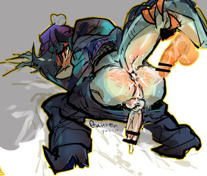 beanie blush blush_lines bodily_fluids bottomwear bottomwear_down censored_genitalia censored_penis claws clothed clothing cum cum_drip cum_in_ass cum_inside cum_trail dripping genital_fluids glistening glistening_body hat headgear headwear heart_pupils hoodie looking_back lying male male/male on_front outline pants pants_down partially_clothed raised_tail rear_view solo_focus tail tail_grab topwear wurenyubia hellaverse helluva_boss chazwick_thurman animal_humanoid fish fish_humanoid humanoid marine marine_humanoid scalie shark_humanoid censored signature