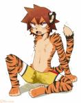 angry anthro barefoot biped blush bodily_fluids bottomwear bulge clothed clothing feet fur genital_fluids hair male omorashi open_mouth orange_body orange_eyes orange_fur peeing shorts shota sitting solo spandex spandex_shorts spread_legs spreading stripes sweat tight_bottomwear tight_clothing tight_shorts topless underwear urine watersports wetting young miri oshigama yowamushi_pedal naruko_shoukichi felid mammal pantherine tiger 2015 hi_res