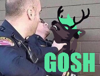 anthro antlers asphyxiation black_body black_fur black_nose choking clothing eyewear fur glasses green_eyes green_hair green_text group hair holding_neck horn inner_ear_fluff male photo_background pinned pinned_to_wall police police_uniform text trio tuft uniform nanethedeer nane_(nanethedeer) deer mammal low_res meme mixed_media photography_(artwork)