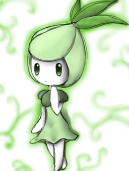 abstract_background ambiguous_gender plant solo standing vivia_(artist) nintendo pokemon elemental_creature flora_fauna generation_5_pokemon petilil pokemon_(species) source_request